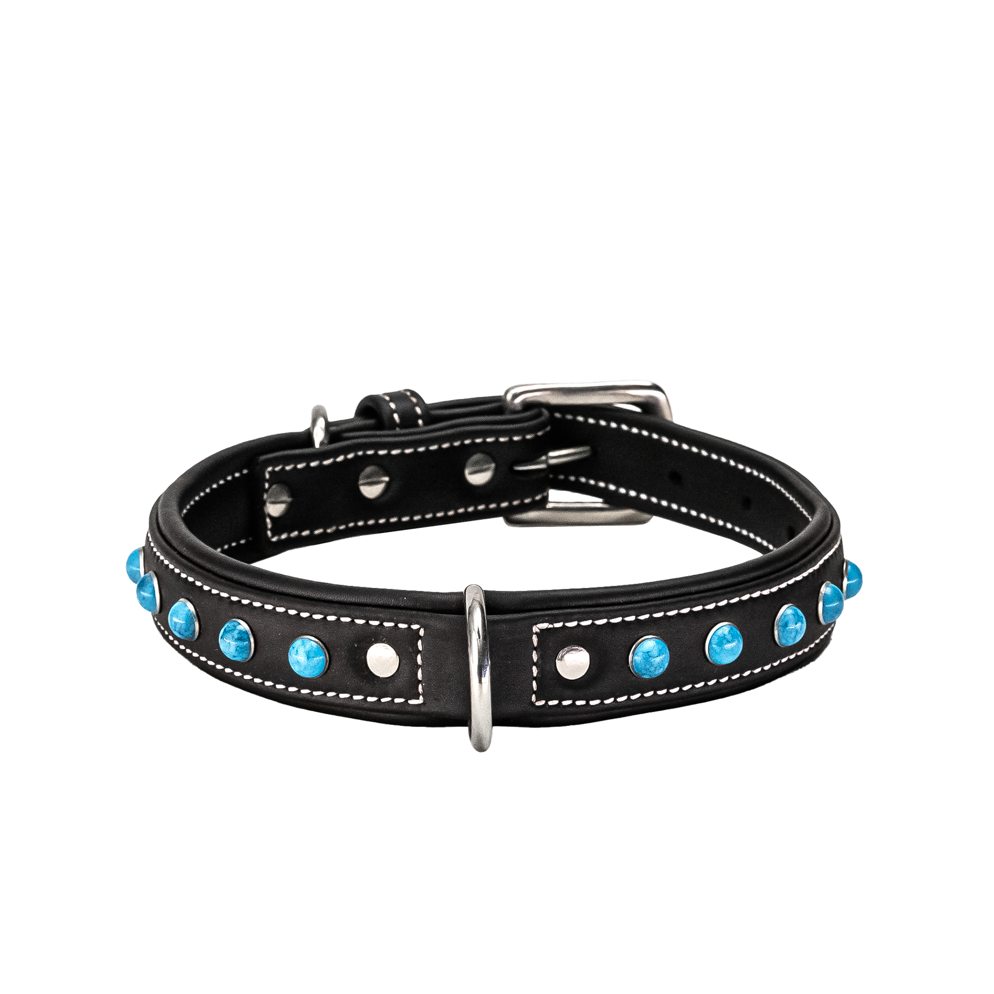 Adil's Blue Studded Softy Leather Dog Collar – 1-Inch Width, for Small to Large Dogs, with Metal Buckle and D-Ring.
